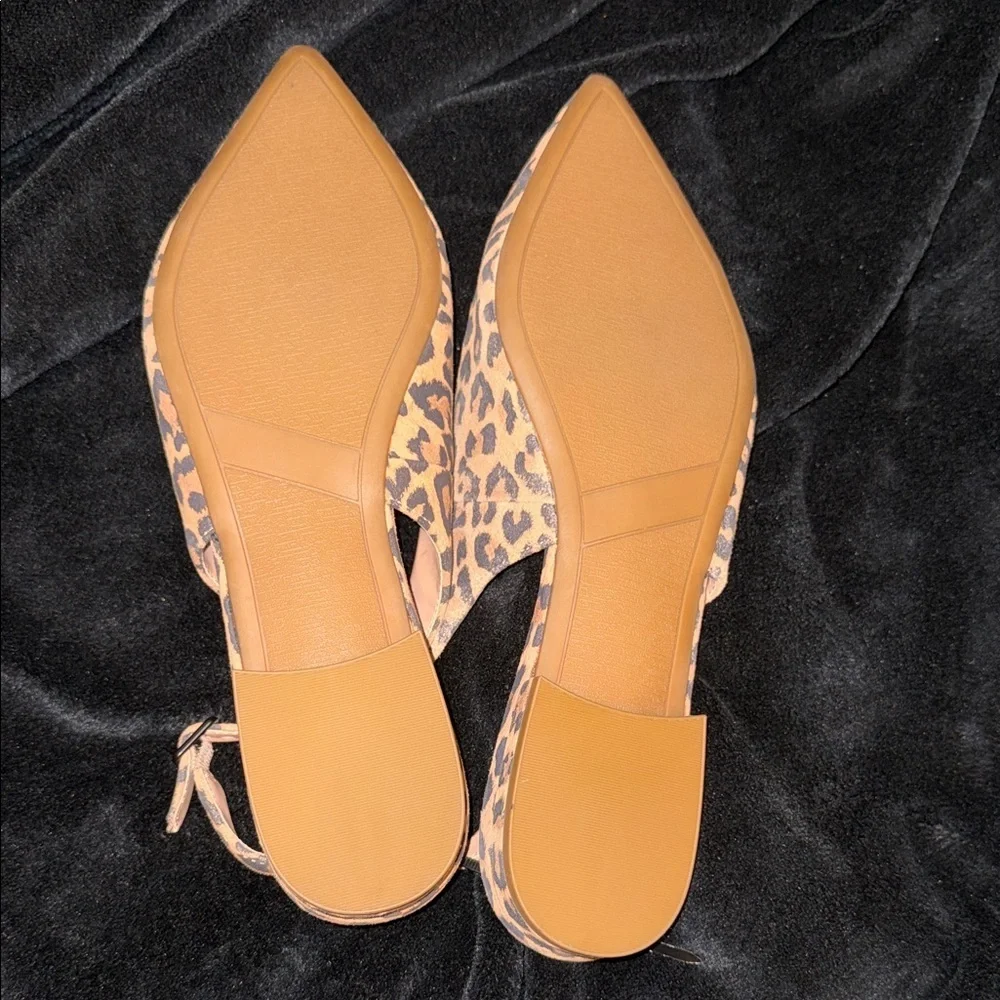 Nordstrom Leopard Print Pointed Slingback Flats with Decorative Metal Buckle
